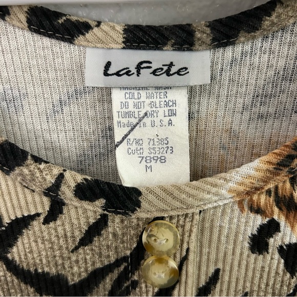 Vintage La Fete Ribbed Button Front Midi Dress Lion Tiger Animal Print Size M - Picture 8 of 8